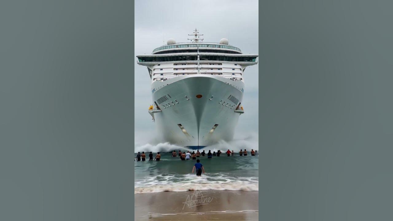 Massive cruise ship making an epic beach approach 😲🌊🚢