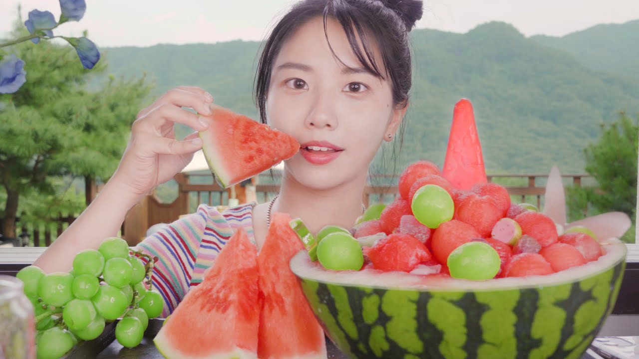 ASMR Homemade Watermelon ice bingsu Mukbang  Real sound [ENG SUB]
