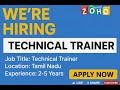 Zoho Hiring | Technical Trainer | Job Opportunity in Tamil Nadu | Zoho Technical Trainer job
