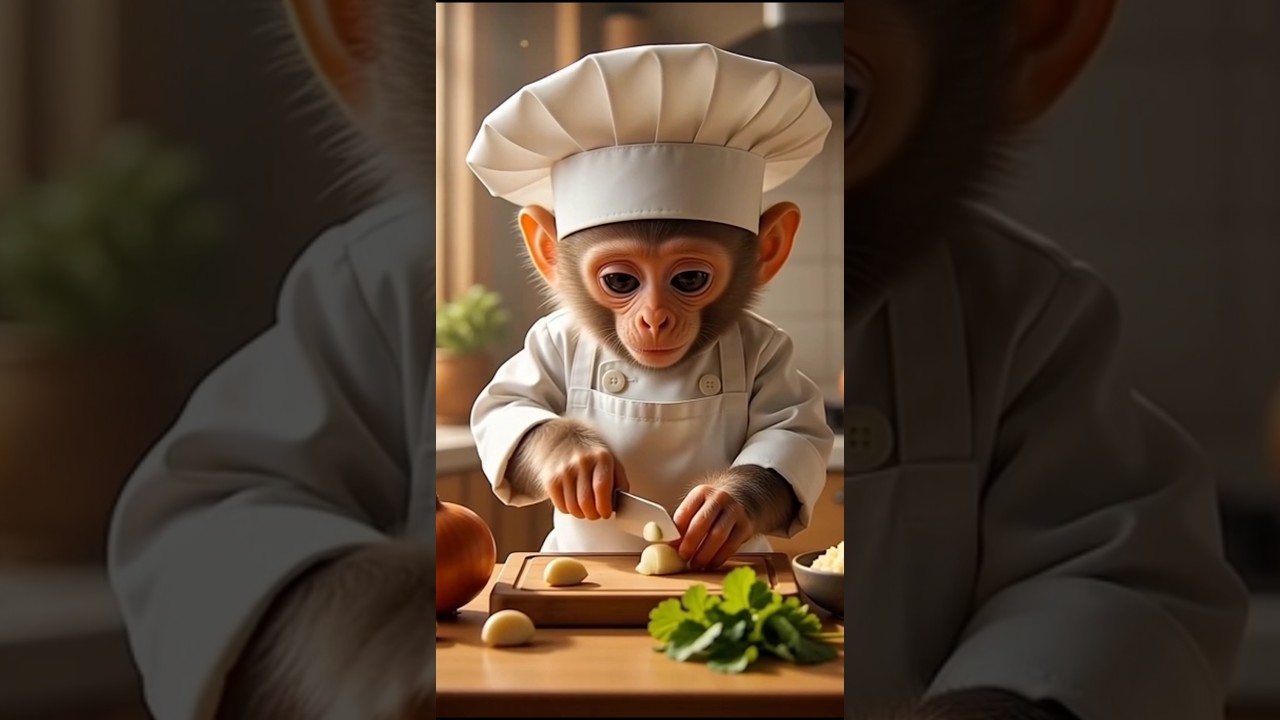 Coocking cheken | Monkey Chef 🐵🍗 | Step by Step Chicken Cooking | Cartoon Cooking Short