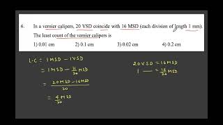 In a vernier calipers, 20 VSD coincide with 16 MSD (each division of length 1 mm).The least count of