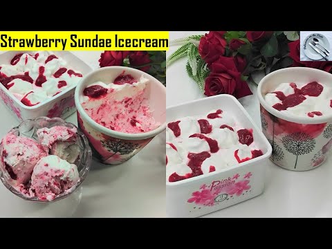 strawberry sundae ice cream | ice cream recipe | strawberry ice cream recipe | #icecreamrecipe