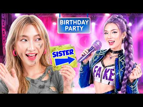 Poor Girl Pretends To Be Rich! My Sister Becomes Rumi Huntrix At Birthday Party!