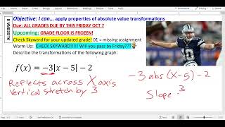 10/4/22 Alg2 Warm Up, 3.1 Assignment Absolute Value Transformations #mrglee