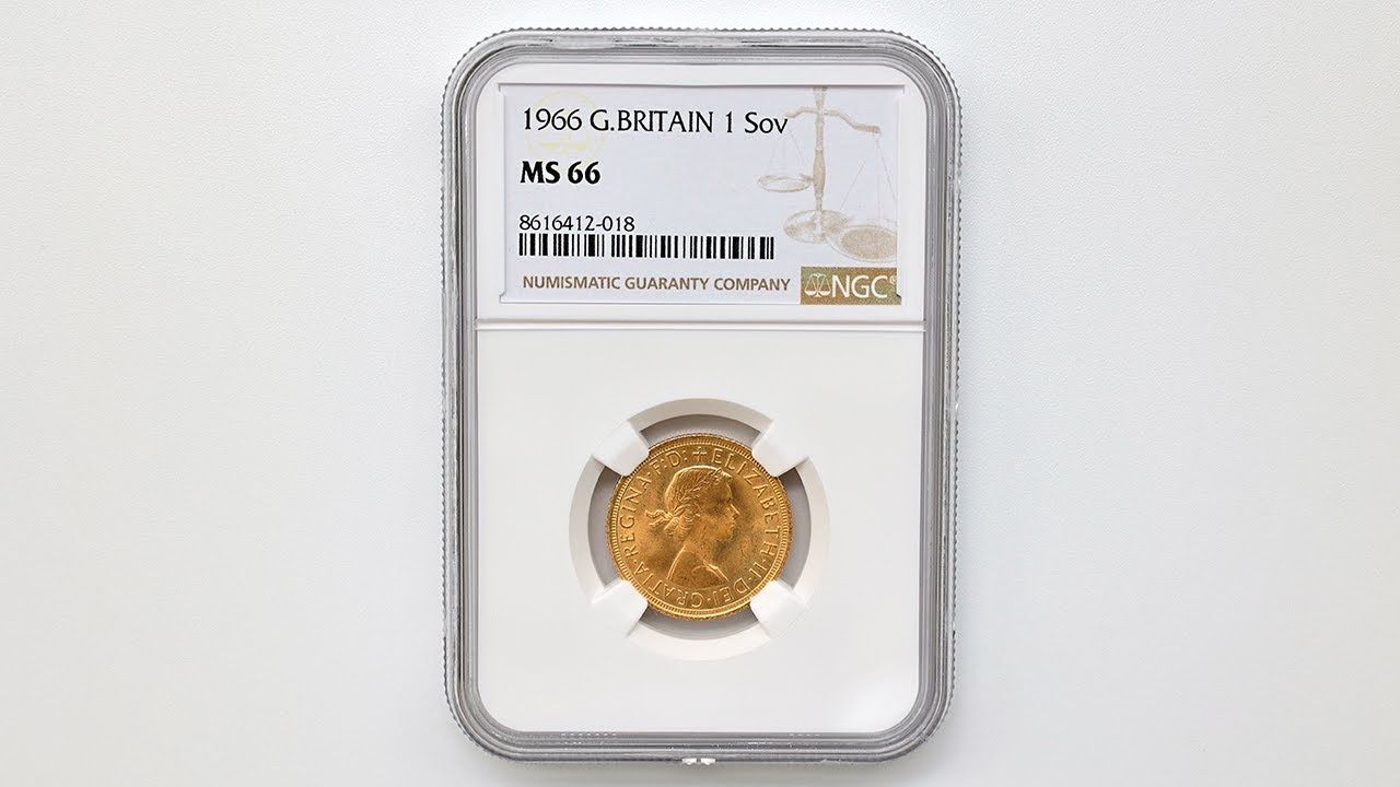 1966 英国 エリザベス2世 ソブリン 1ポンド（1ソブリン）金貨 NGC MS