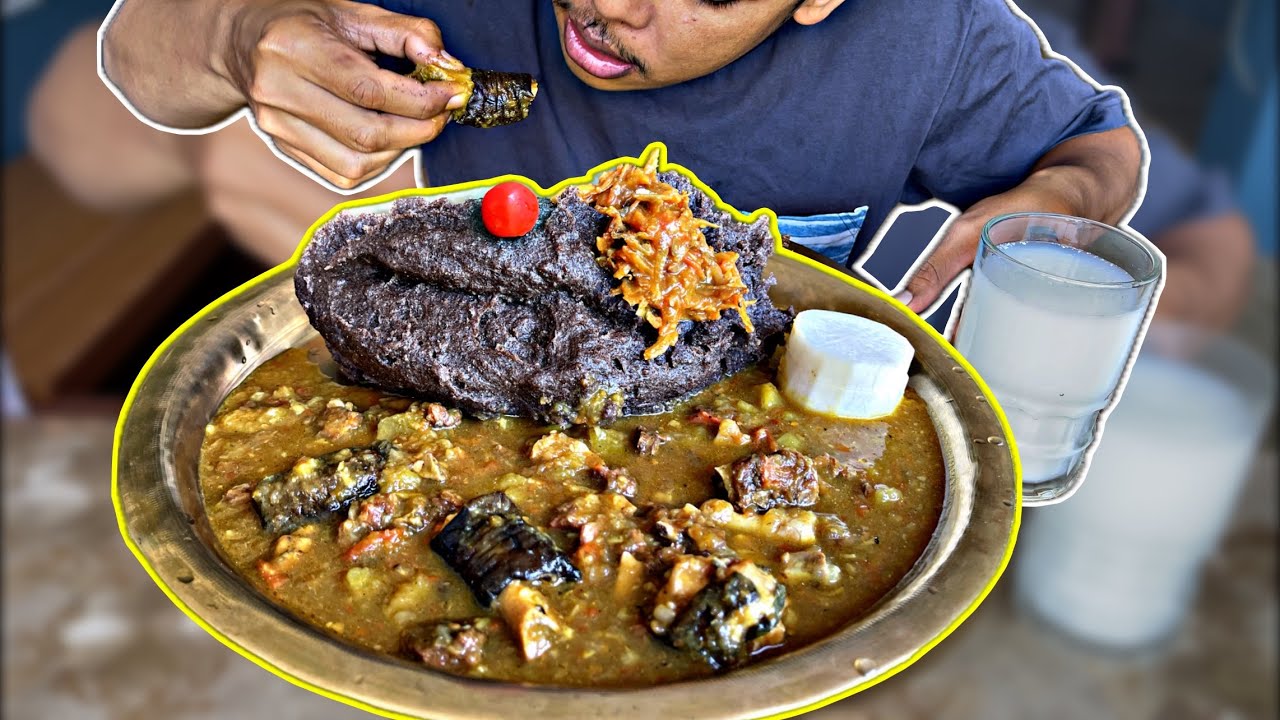 Mutton Leg curry with Brunai Fish Pickle  and Dhido | BIG BITE