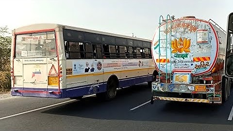 GSRTC Express Bus Overtake Ordinary Bus And Trucks Full Speed