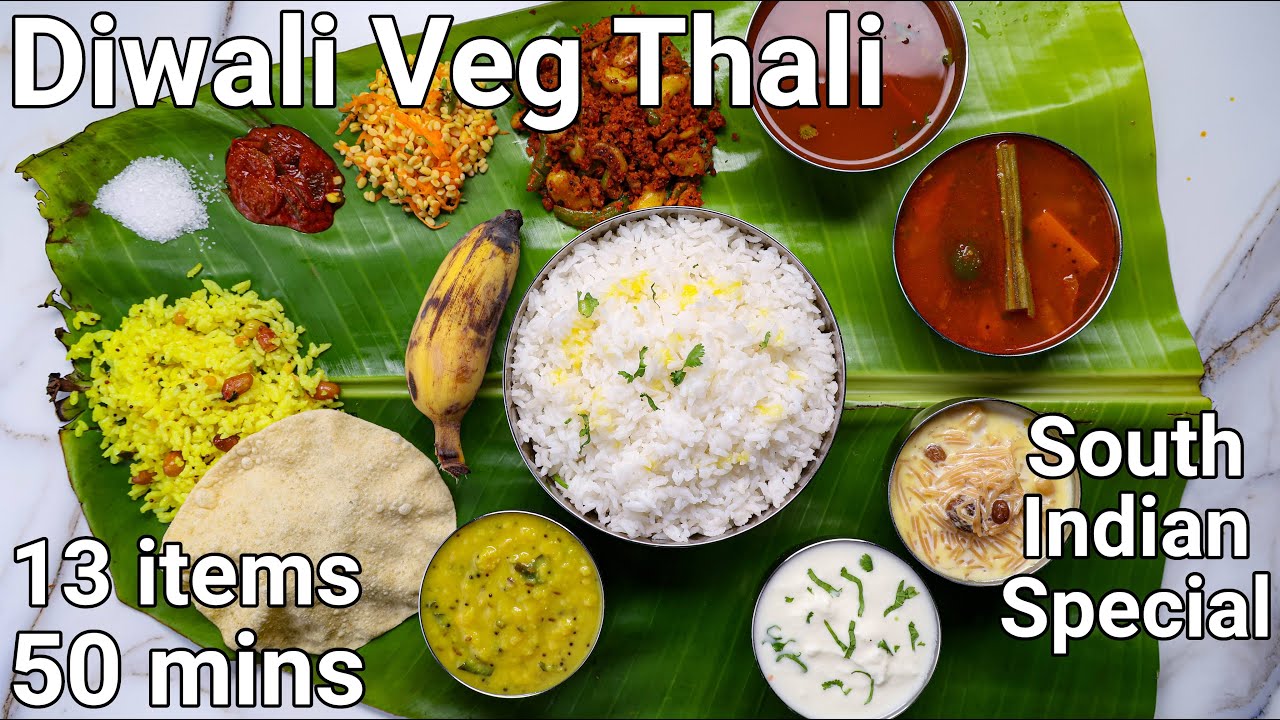 Banana Leaf Thali Recipe in 50 Mins | South Indian Diwali Thali | How to Serve Food in Banana Leaf | Hebbar | Hebbars Kitchen