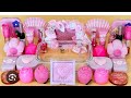 Pink silver slime mixing makeup and random into glossy glitter asmr satisfying slime videos