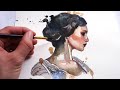BEGINNER WATERCOLOR TUTORIAL: How To Paint A Portrait With Watercolors And Color Pencils!
