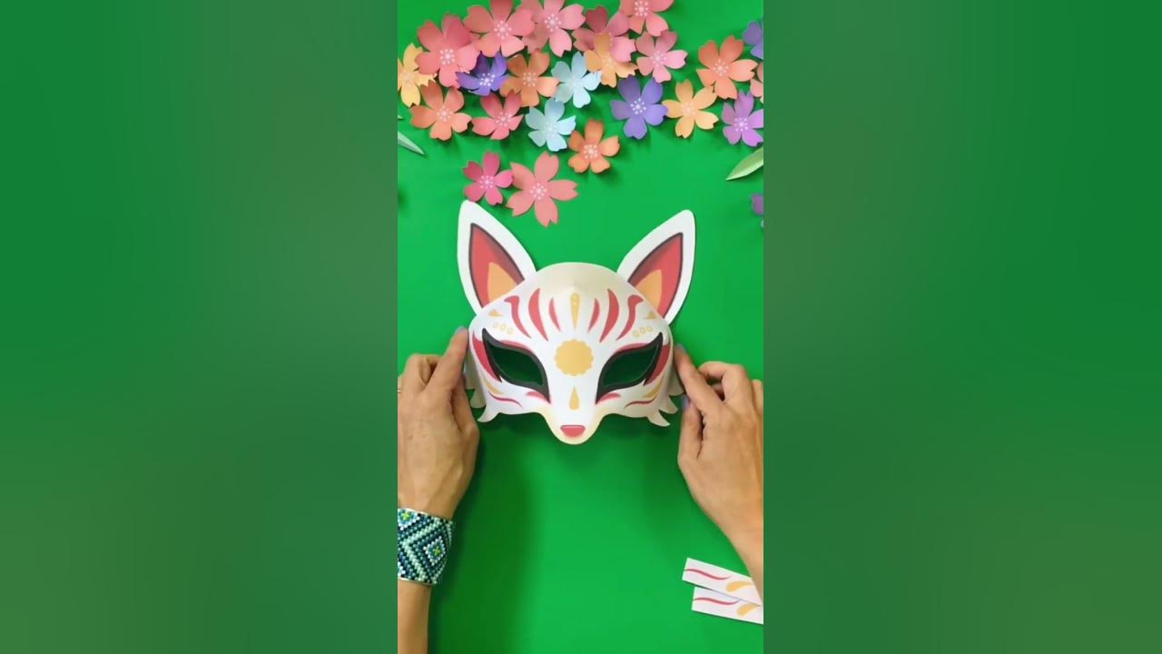 Kitsune fox mask template, tutorial + worksheet