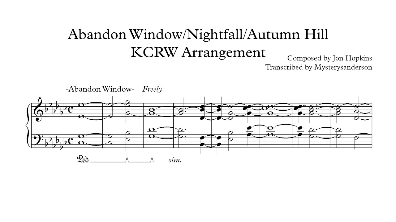 Jon Hopkins Abandon Window/Nightfall/Autumn Hill KCRW Piano Sheet Music