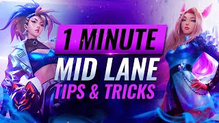 3 HELPFUL TIPS & TRICKS For Mid Lane in 1 Minute - League of Legends #Shorts