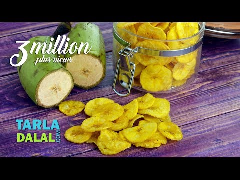 Yellow Banana Chips, Banana Wafers, Raw Banana Wafers by Tarla Dalal