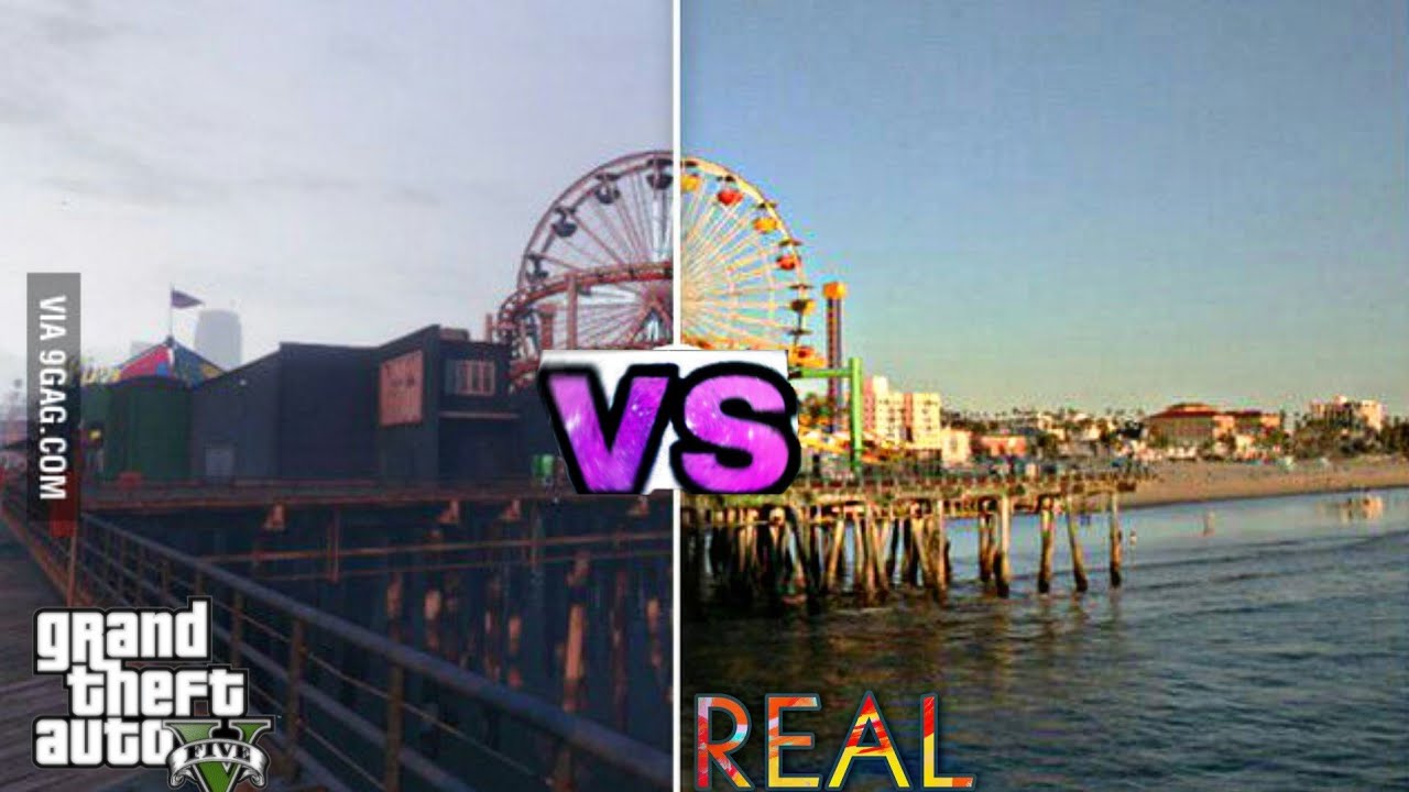 GTA 5 Vs REAL LIFE Santa Monica Beach Los Angeles YouTube 
