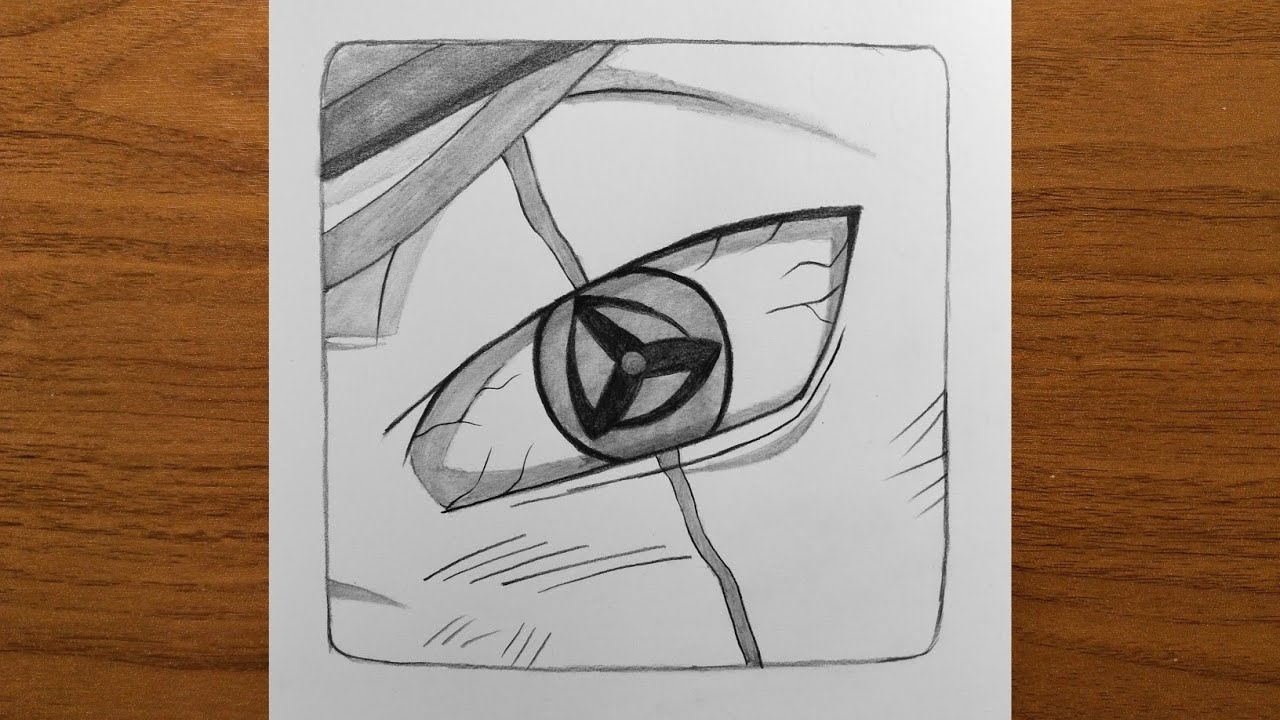 Простой пошаговый рисунок глаза Какаши с Шаринганом | Эскиз карандашом из Наруто