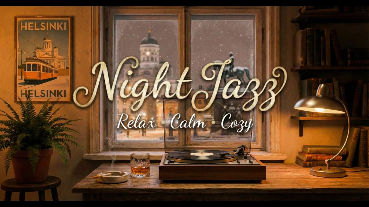 Snowy Night in Helsinki - Deep Smooth Jazz & Snow Sounds | Background Music for Study & Focus