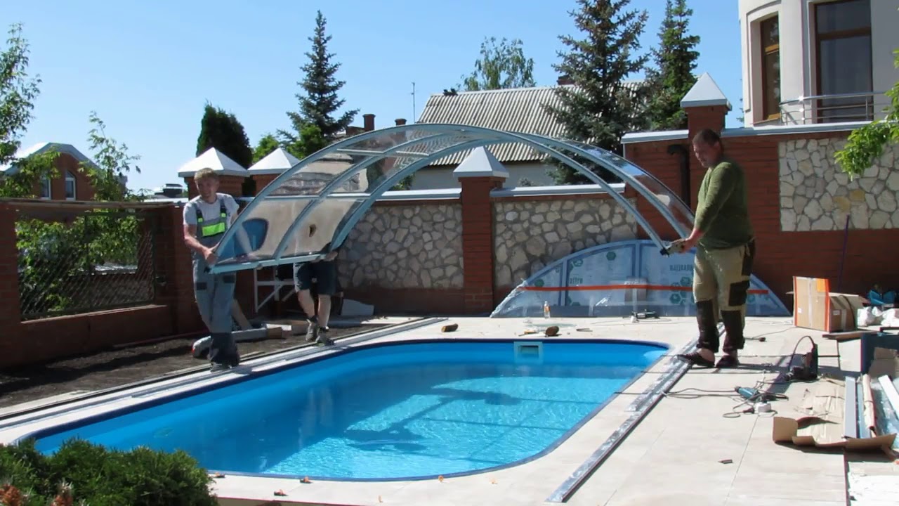 Монтаж павильона для бассейна с монолитный поликарбонатом ALUTEN Elite ...
