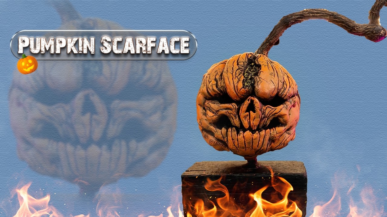 Тыквенное Лицо со Шрамом – глиняный кошмар, выкованный в огне | Скульптура ужасов на Хэллоуин