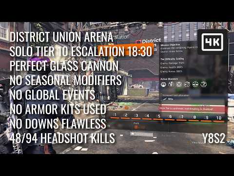 The Division 2 | Solo Tier 10 Escalation Glass Cannon | District Union Arena | No Armor Kit, Downs
