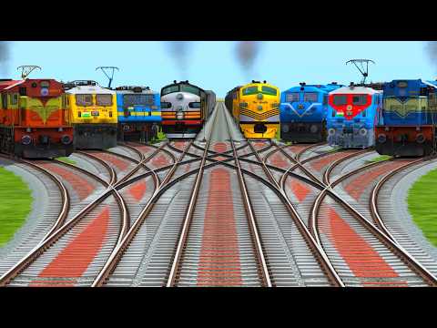 VIII RAILS CROSSING FOR CURVED BRANCHED RAILROAD TRACKS BUMPY TRACKS || train crossings