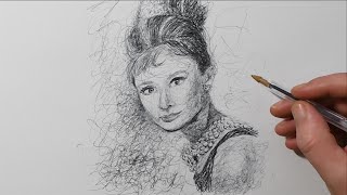 how to draw portraits with a pen scribble art style audrey hepburn drawing