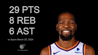 Kevin Durant vs Spurs 29 pts 8 reb 6 ast | March 25, 2024 |