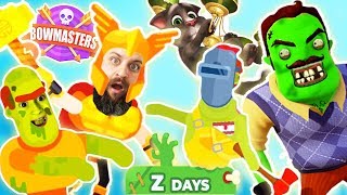 BOWMASTERS Z-Days Zombies with My Talking Tom 2 and Zombie of Hello Neighbor Mr. Peterson