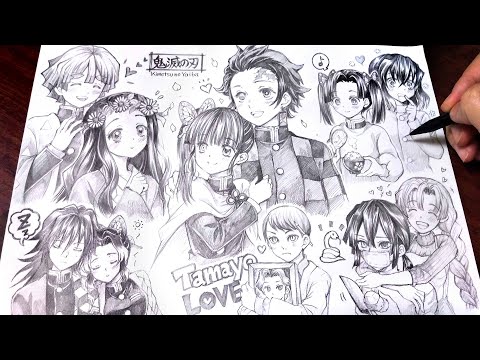 鬼滅の刃 紙1ページいっぱいにカップルイラスト絵を描いてみた 炭カナ 善ねず おばみつ 伊アオ Pencildrawing Kimetsu No Yaiba Youtube