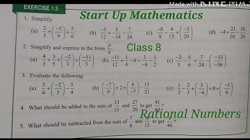 Rational Numbers | Exercise 1.5 | Start Up Mathematics class 8 | Viva Eduction | Rajmith Study