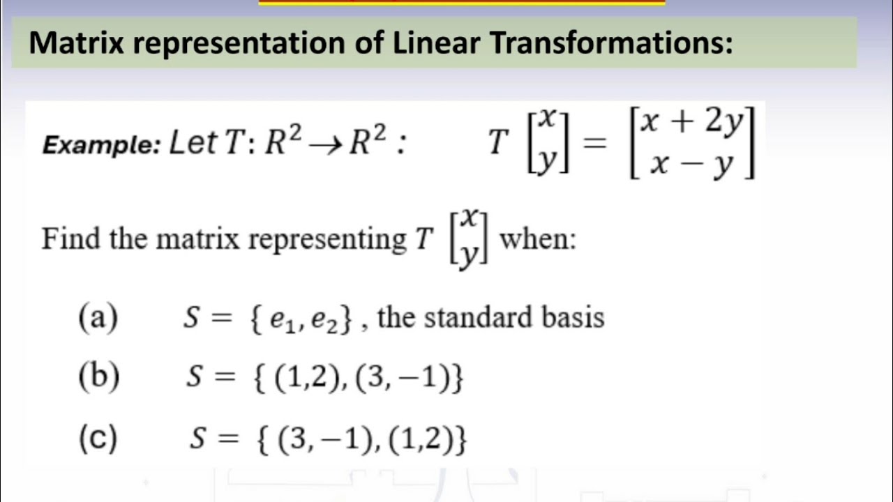 Matrix representation of linear transformation #math - YouTube