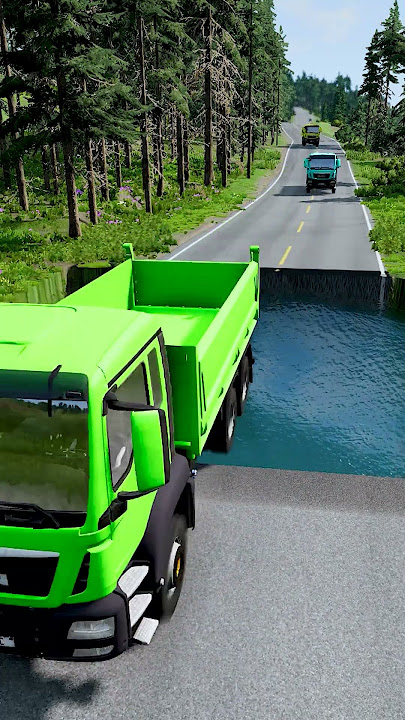 Dump truck vs huge water pit #7 | #carsvswaterpit #doubleflatbedtrailertruckvsspeedbumps