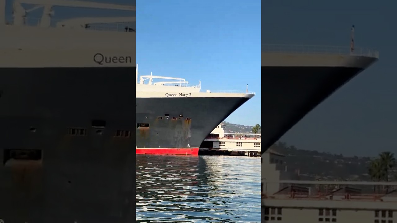 Queen Mary 2 (Cunard) Docking in Los Angeles Harbor after meeting the Queen Mary #cunard