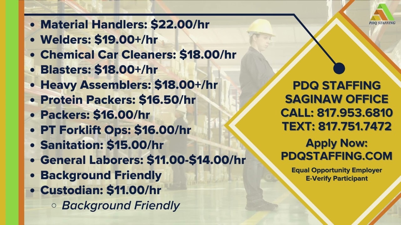 PDQ Staffing Saginaw Area Jobs YouTube