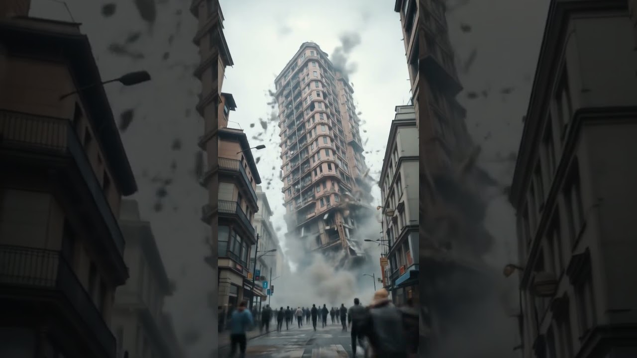 The Fall:Realistic Building Collapse in the Heart of the City  Cinematic Disaster Scene 