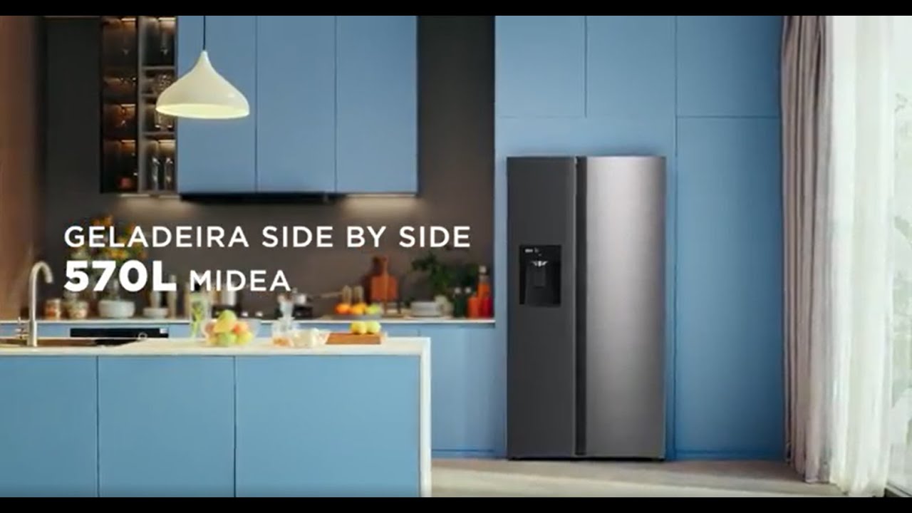 Geladeira Side by Side 570L Dispenser de Água e Gelo Inverter Cor Inox Midea