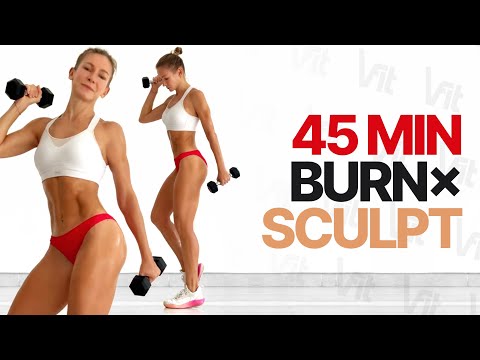 45 MIN FULL BODY CARDIO BURN X SCULPT WORKOUT | At Home Strength With Weights