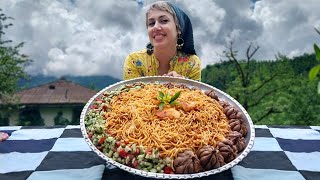 Rural spaghetti in a rainy day