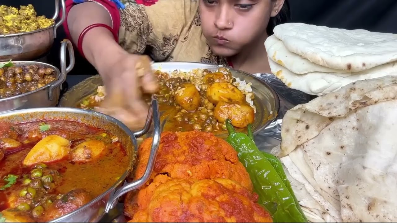 Dal Chawal Aloo Bhorta Karela Fry  Roast Aloo Chole Romali Tandoori Roti mnasmreating ASMR 