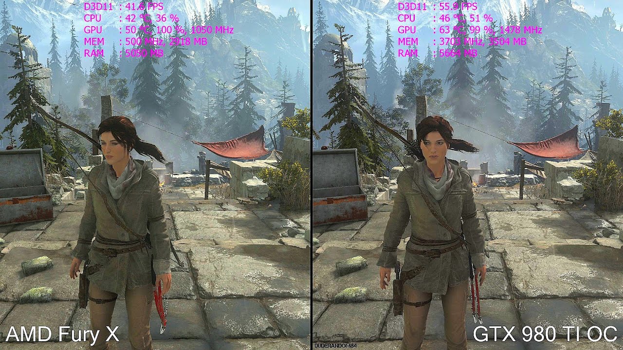 Rise Of The Tomb Raider 1440p GTX 980 TI Overclocked Vs AMD Fury X Frame Rate Comparison