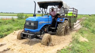 Sonalika Di 60 Rx Tractor Stuck In Mud With Loaded Trolley Mahindra 275 B Di