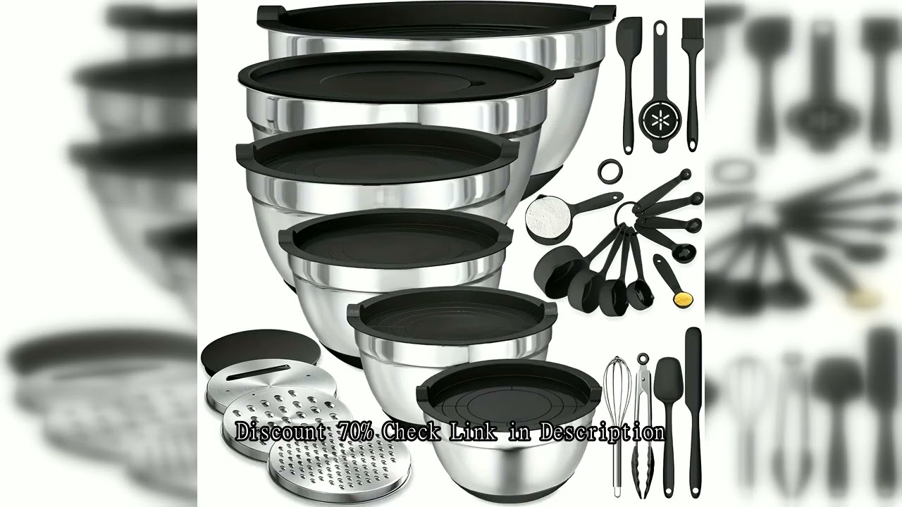 17pcs, Stainless Steel Mixing Bowl Set Mixing Bowls With Lids Grater Attachment, Non-Slip Kitchen Ga
