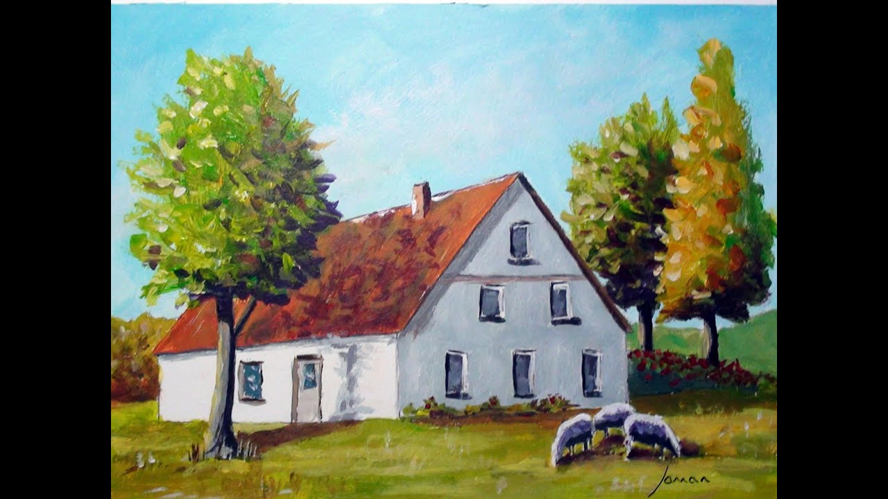  Malen mit Acryl: Einfaches Bauernhaus mit Schafen (Teil 3/3) - YouTube 