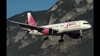 Innsbruck airport LOWI Boeing 757 cockpit view visual approach RW08. Визуальный заход Инсбрук