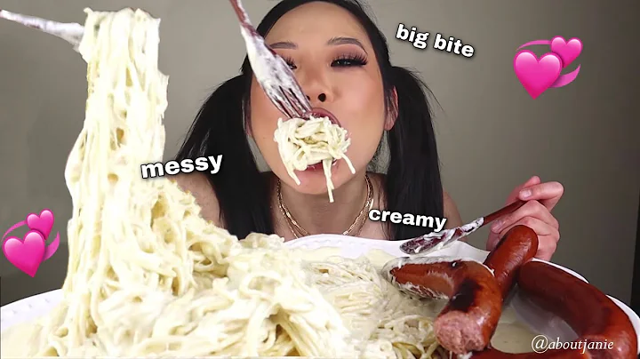 ASMR CREAMY CHEESY ALFREDO + KIELBASA SAUSAGE MUKB...