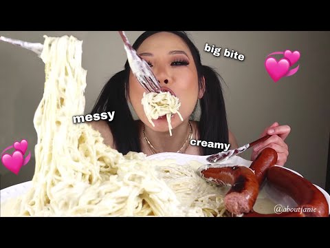 ASMR CREAMY CHEESY ALFREDO KIELBASA SAUSAGE MUKBANG Eating Sounds Bigbites Creamyalfredo