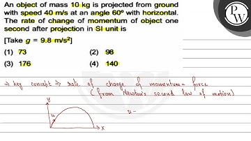 An object of mass \( 10 \mathrm{~kg} \) is projected from ground wi...