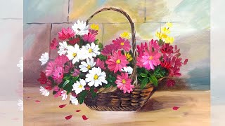 Acrylic Painting Bouquet of Flowers | How to Paint flower basket still life