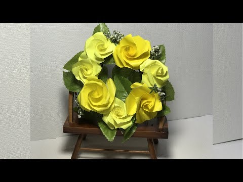 折り紙の花フラワーアート 黄色のバラのリース 折り方解説付き Youtube