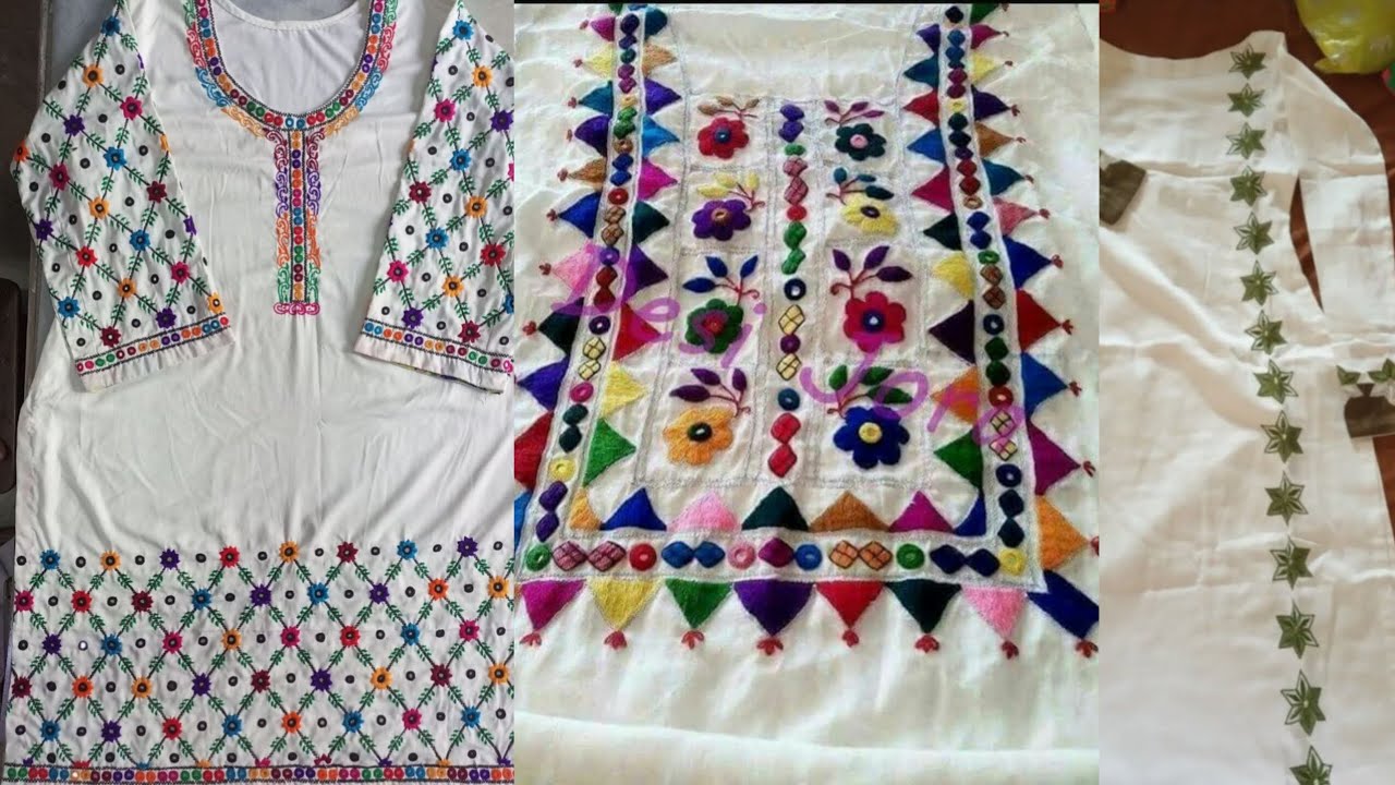 White dresses multicolored threads embroidery designs 🪡